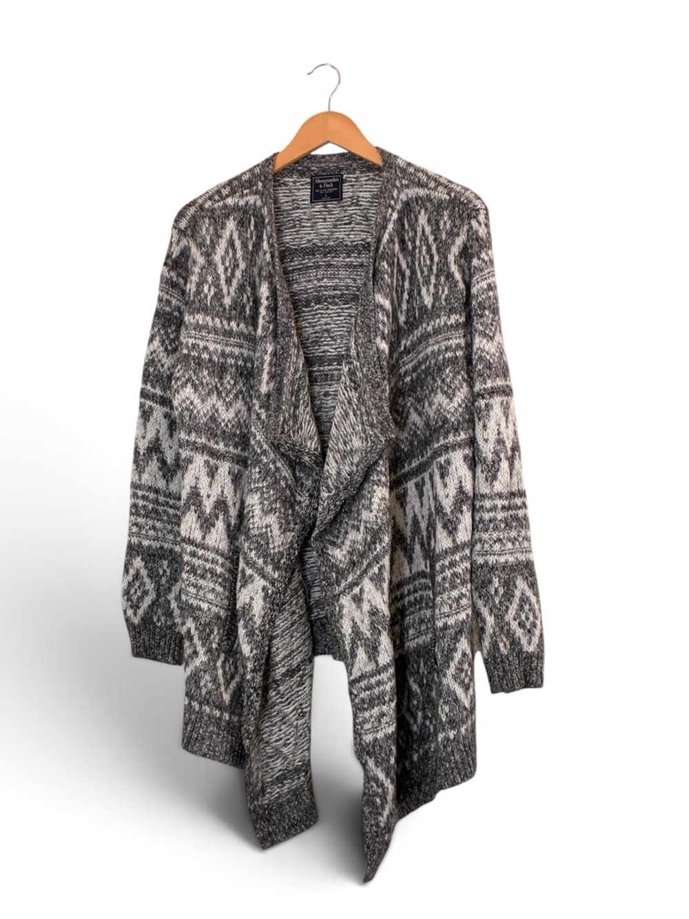 Abercrombie & Fitch | Gray and cream cozy Aztec geometric open cardigan large
